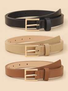 1/2/3/4 件简约时尚方形扣女士腰带，纯色优雅女士正装裤腰带，复古休闲腰带，学院风，适合日常通勤，可作为夏季、秋季、万圣节的礼物 - 彩色 - 查看 20