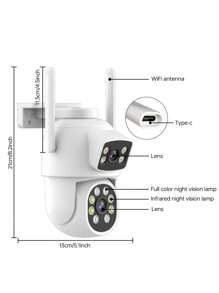 1pc 2MP+2MP Dual Len Wireless Outdoor Security Camera,Smart PTZ Home Surveillance Cameras With 2.4/5Ghz Wifi,Indoor CCTV IP Cameras,Auto Tracking,Alarm And Color Night Vision, Pan Tilt Rotation, Video Network Camera System Supports Two-Way Audio
