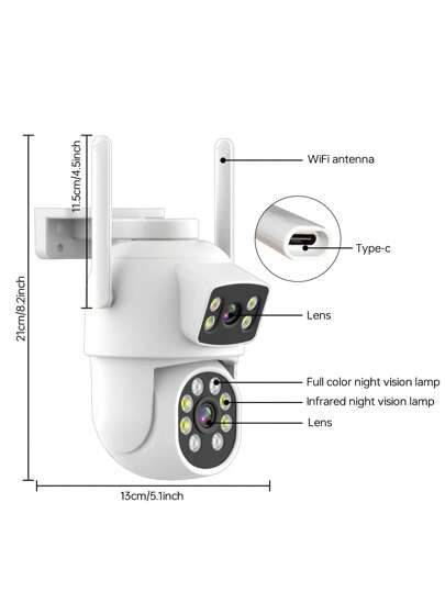1pc 2MP+2MP Dual Len Wireless Outdoor Security Camera,Smart PTZ Home Surveillance Cameras 2.4/5Ghz Wifi,Indoor CCTV IP Cameras,Auto Tracking,Alarm Night Vision, Pan Tilt Rotation, Video Network Camera System Supports Two Way Audio view 3