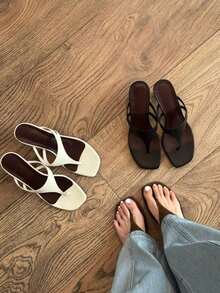 法式简约优雅人字拖，细跟人字拖，百搭单带凉鞋，女士 - 棕色 - 查看 7