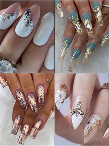 12色金属箔美甲装饰盒金银玫瑰金不对称薄片Y2K美甲设计DIY全息镜面沙龙美甲配件美甲用品 - 彩色 - 查看 8