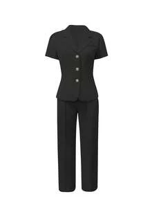 女士两件套办公室套装，实用又时尚，适合夏季 - 黑色 - 查看 7