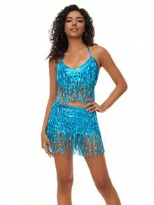 New Belly Dance Costumes Sequins Tassels Dance Costumes Stage Performances Competition Costumes Dance Accessories Halloween - Multicolor - View 8