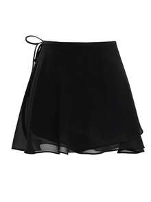 Daydance Women Ballet Skirt Adult Short Wrap Chiffon Skirt Lace Up Ballet Tutu Skate Skirt Ballerina Dancing Miniskirts Dance Wear - Black - View 5