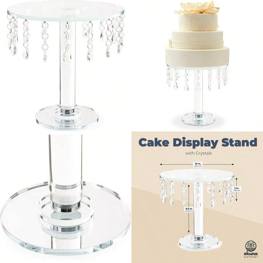 Glass Cake Stand With Crystals For Weddings And Birthdays 10 X 9.5 In