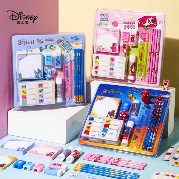 Disney Disney Children's Stationery Set Pencil Eraser Ruler Notebook Sharpener Name Stickers Solid Adhesive Pen Caps 1st And 2nd Grade Gift Box Birthday Gift Pupils Cartoon Pencil Set