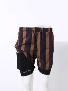 Men's Summer Double Layer Printed Woven Shorts With Drawstring, Can Tuck In A Towel