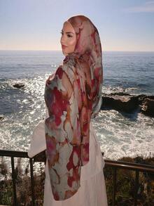 1pc Women Bohemian Style Fashion Watercolor Floral Print Women Hijab, Autumn/Winter Street Couples Scarf, Suitable For Daily Wear For Dress