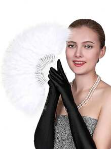 There Are Eight Colors To Choose From - Elegant Solid Color Feather Folding Fan, Women's Photo Prop, High-End Art Piece, Princess Role-Playing Prop, And Hand Fan.