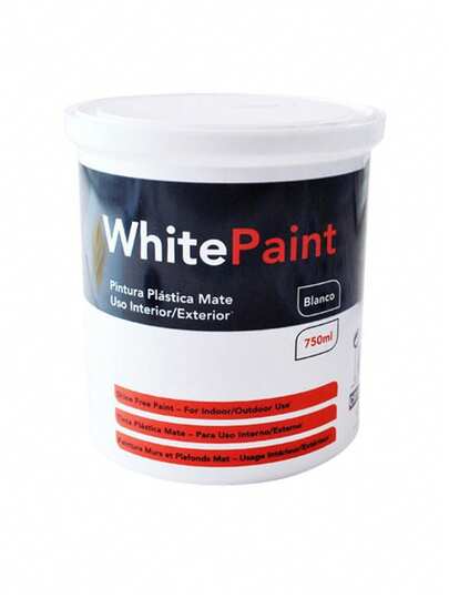 Pintura Plástica Blanca Mate 750ml para Interior y Exterior|Alta Cobertura y Acabado sin Brillo|Ideal para Paredes, Techos, Cemento, Yeso y Ladrillo|Perfecta para Reformas del Hogar