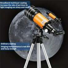 1PCS Astronomisches Teleskop mit Stativ, 45-Grad-Spiegel und 2 Okularen, 15x-150x, 70-mm-Objektiv mit großem Durchmesser, 300 mm Brennweite. Ein ideales Geschenk für Astronomieliebhaber zur Beobachtung von Mond, Planeten, Konzerten, Landschaften und Wildtieren