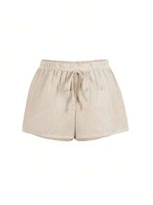 Pantalones cortos minimalistas de mujer con estampado de rayas, de vuelta al colegio, de estilo femenino y soleado para el otoño
