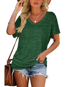 Womens Short Sleeve Dolman Tops With Side Shirring Loose Fit Shirts - Black - View 6