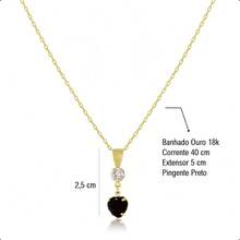 18k Gold Plated Semi-Jewelry Kit - Set With Bracelet, Chain, Pendant And Heart Earrings - Hitam - View 5