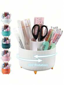1pc 5-Slot 360 Degree Rotatable Pen Holder Storage Cup, Suitable For Desktop Pencil Holder, Desktop Organizer And Accessories, Desktop Stationery Organizer, Cute For Office, School, Home Use,Back To School,School Supplies,Pencil Case,Pencil Pouch,School Bag