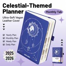 1pc 2025-2026 Planner Notebook, 204 Sheets / 408 Pages Monthly&Weekly Schedules A5 Leather Cover Diary Journal 80GSM Agenda School&Office Supplies Stationery Back To School