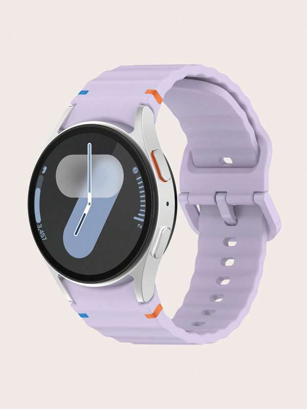 1 pieza Correa de reloj inteligente compatible con Samsung Galaxy Watch 4/5/6/7 40mm/42mm/43mm/44mm/45mm/46mm/47mm/5 Pro, de silicona con pespunte de contraste y diseño ondulado, color morado