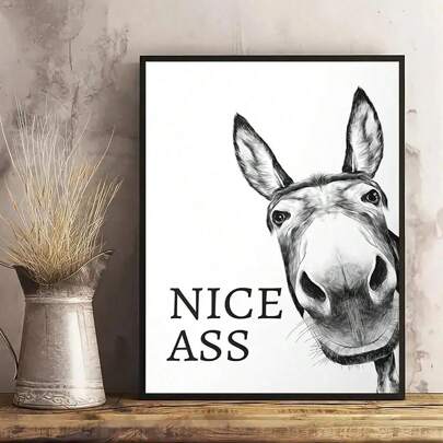 HALFLEMART 1 pezzo cartellone d'arte su tela vintage, pittura su tela di un buffo asino, opera d'arte cartellone, decorazione murale per bagno, toilette, casa, decorazione di Ognissanti, cornice opzionale