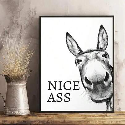 HALFLEMART 1pc Vintage Art Canvas Poster, Funny Animal Donkey Painting OnCanvas, Wall Art Poster, Artwork Wall Painting For Bathroom ToiletHome Wall Decor, Optional Frame , Halloween Decoration