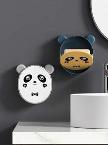 1 pièce Boîte à savon mignonne de dessin animé avec couvercle rabattable, support de rangement de savon de salle de bain monté au mur sans perçage, boîte à savon panda pour la rentrée scolaire