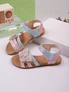 Girls' Colorful Flat Sandals, Contrast Color Design, Summer Roman Shoes For Kids, Suitable For Daily, Vacation, Beach, Back To School, Sandals - Multicolor - View 1