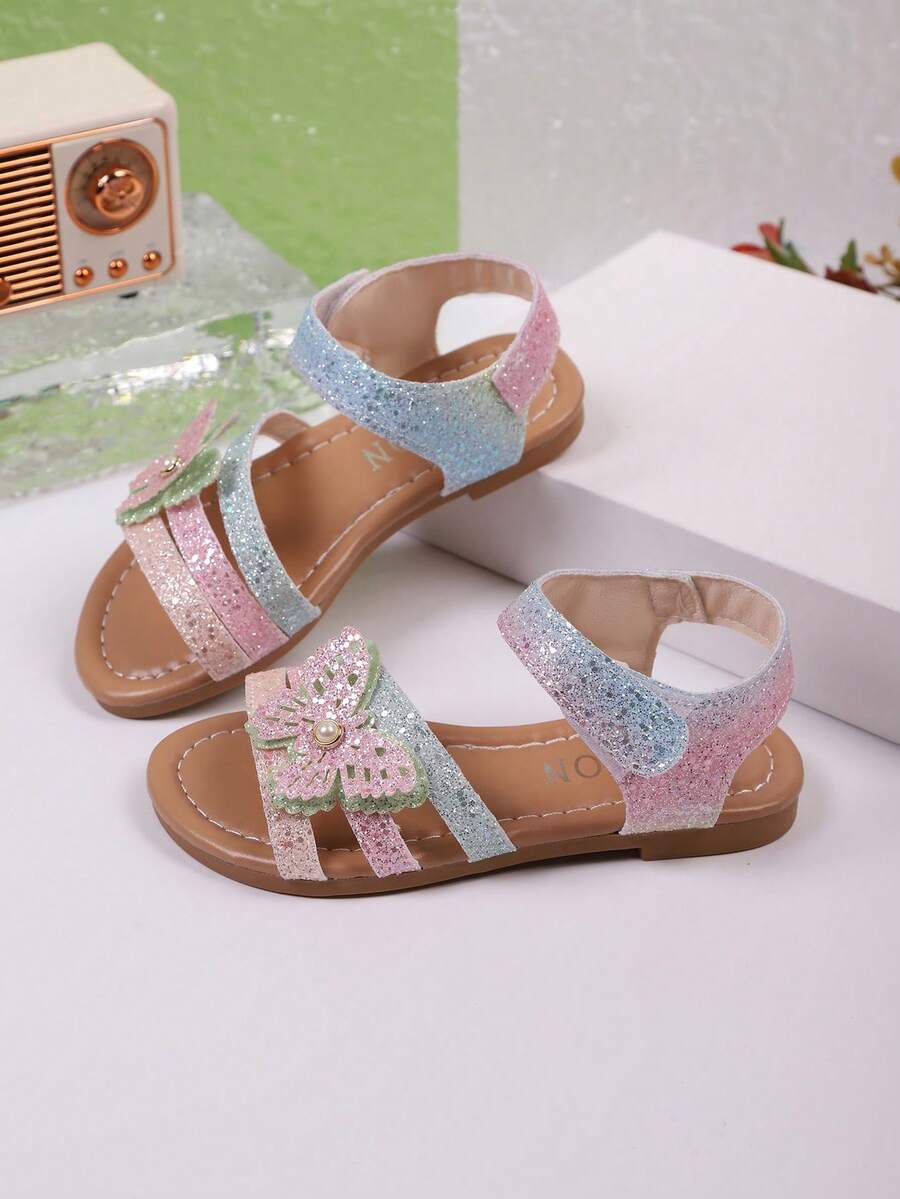 Girls' Colorful Flat Sandals, Contrast Color Design, Summer Roman Shoes For Kids, Suitable For Daily, Vacation, Beach, Back To School, Sandals - Multicolor - View 1