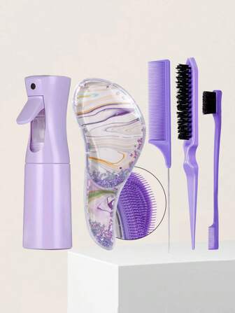 4/5pcs Large Detangling Hair Brush Set, (6.8oz/200ml)Continuous Fine Mist Water Spray Bottle, Detangling Brush For Adults Use In Wet And Dry Hair, Teasing Brush Rat Tail Comb Edge Brush For Hairstyling, Colorful Spring And Summer(Pink, Purple, Blue, Green, Yellow), Back To School, Travel Holiday Essentials, Hair Accessories For Women, Brush, Hair Brush, Wooden Comb, Hair Brush, Mini Hair Brush, Detangling Brush, Hair Brushes, Curly Hair Brush, Hairdressing Equipment,Travel Essentials,Travel Essential,Hairstyle,Hairdressing,Hair Brush,Slick Back Brush,Styling Brush,Curly Hair Brush,Edge Brush,Hair Comb,Brush Hair,Hair Brush Set,Comb Hair,Comb For Curls,Detangling Brush,Hair Brush For Women,Hair,Travel,Hair Products,Hair Tools,Hair Stuff,Barber,Barber Accessories,Barbershop,Hairdressing Equipment