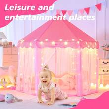 Princess Castle Fairy Tent, Play Toys For Girls Large Hexagon Playhouse, Toy Houses, Indoor And Outdoor Kids Magical Game House Kids Camping(With Star Lights) - Pink - View 6