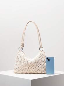 Túi đeo vai đan móc rỗng họa tiết hoa, Túi đi biển Bohemia mùa hè, Túi tote cao cấp cho nữ, Trang phục du lịch cho nữ, Vật dụng cần có khi đi du lịch, Túi xách nữ thanh lịch (Họa tiết ngẫu nhiên) - Màu be - Xem 3