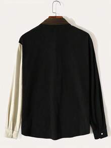 Men's Corduroy Contrast Color Panel Lapel Casual Fashion Everyday Wear Long Sleeve Shacket, Fall