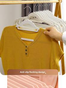 20pcs Flocked Plastic Non-Slip Hangers, Suitable For Clothes Storage, Transparent Clothes Hanging, Adult Clothes Hangers, No Hair Loss, Rotatable, Space-Saving Wardrobe