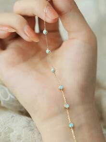 1 件复古奢华微镶嵌澳大利亚蛋白石 S925 纯银手链，适合女性作为节日礼物或日常佩戴