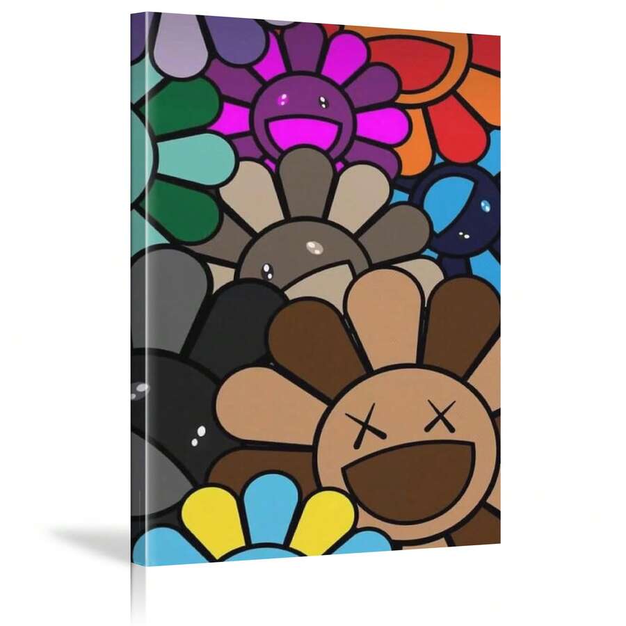 1pc Framed Takashi Murakami Artwork Smile Plants Flowers Poster Canvas Wall Art Painting Print For Contemporary Living Room, Bathroom, Bedroom, Hotel, Apartment, Villa, Gallery, B&B, Hallway, Studio, Nursery, Kids Room, Kindergarten, Nursery, Study, Classroom, Home Office Decoration Ready To Hang - 彩色 - 查看 1
