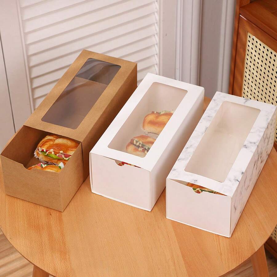 2pcs/4pcs Simple Ins Style Cake Boxes With Transparent Window & Drawer, Cake Roll Towel Packaging Bakery Dessert Boxes, Gifts & Takeout Boxes For Dessert Shop, Birthday Gifts, Large Capacity - Multicolor - View 1