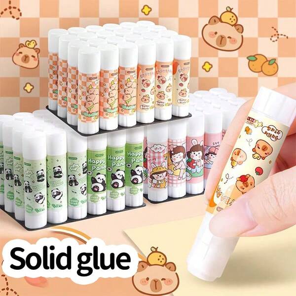 Barras de pegamento sólidas de alta capacidad, bolígrafos de pegamento con lindos dibujos animados de alta calidad para manualidades DIY de estudiantes, adhesivo fuerte, útiles de oficina suaves, de vuelta a la escuela