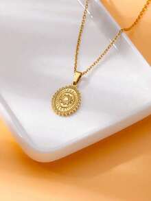 1pc Exquisite Stainless Steel Sun Pendant Necklace For Women Stainless Steel Jewelry Necklace Gift - Yellow Gold - View 3