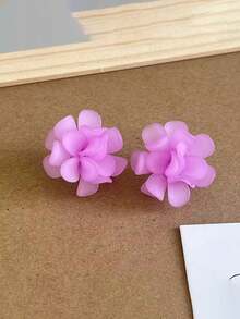 1 Pair Women's Colorful Woven Floral 3D-Shape Stud Earrings, Jewelry Gift - Hot Pink - View 14