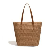 1 peça nova bolsa de viagem casual simples estilo praia férias grande capacidade cesta de tecido, bolsa tote casual dobrável para compras diárias, uso na praia fim de semana feriado, presente para mulheres