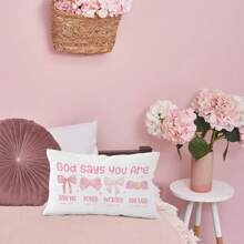1/2pcs, Polyester, Christian Pink Bow Throw Pillow Cover 12x20, God Says You Are Christian Pillow Cover Gift For Women, Bible Verse Pink Bows Inspirational Throw Pillow Cover, Affirmations Gifts, Single-Sided, No Pillow Core