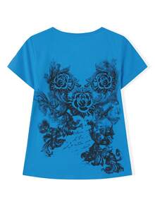 Grunge Shirts Emo Clothes Teen Girls Vintage Graphic Tee Y2k 2000s Goth Top Women Mcbling Short Sleeve Streetwear - 藍色 - 查看 4