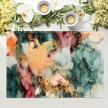 1/4/6/8/12 件亚麻餐桌垫，可水洗印花餐垫，表面保护垫，室内外餐桌垫，适用于节日派对、厨房餐桌装饰 - 彩色 - 查看 2