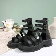 1 Pair Women's High-Top Wedge Sandals, Back Zipper Closure, Soft & Comfortable Sole, Lightweight & Fashionable, Suitable For Summer
