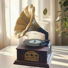 1 件复古留声机模型树脂小雕像装饰 - 生日礼物家居装饰 - 非常适合卧室、书房或办公室，经典风格手工装饰 - 彩色 - 查看 6