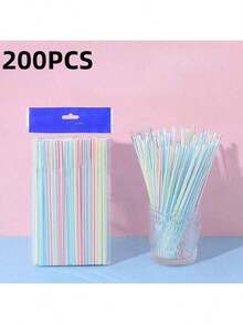 100pcs Delicately Packed Straws, Drinking Soybean Milk Milk Tea Color Straws Can Be Bent Pp Flat Mouth,School Supplies - Multicolor - View 12