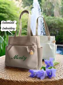 Personalized Embroidery Nylon Shoulder Bag, Simple Fashion Handbag, Multifunctional Commuter Large Capacity Handbag - Multicolor - View 1