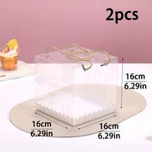 2pcs/4pcs Rectangular Transparent PET Cake Roll Packaging Boxes, Square Handle Swiss Roll Cake Boxes, Baking Pastry Takeaway Containers - Multicolor - View 13