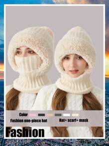 WarmthMax Thermal Lined Knit Hat - Windproof, Thermal Insulation, Earflap Protection, Hooded Neck Gaiter, Breathable, Moisture-Wicking, Outdoor Cycling Essential For Cold Weather