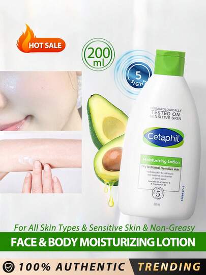  Hydratant visage et corps Cetaphil, lotion hydratante 200 ml pour tous types de peau, convient aux peaux sensibles, sans parfum, hypoallergénique, non-comédogène