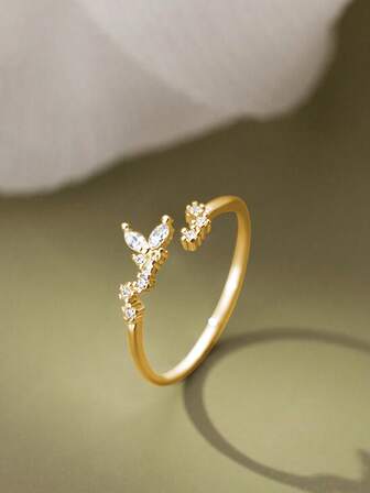 1pc Delicate Japanese Style Luxurious Butterfly Zirconia Ring, Elegant & Feminine