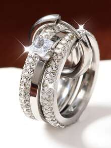 三色三环时尚女士戒指，可拆卸，锆石装饰，适合女性日常搭配、派对、礼物、配饰